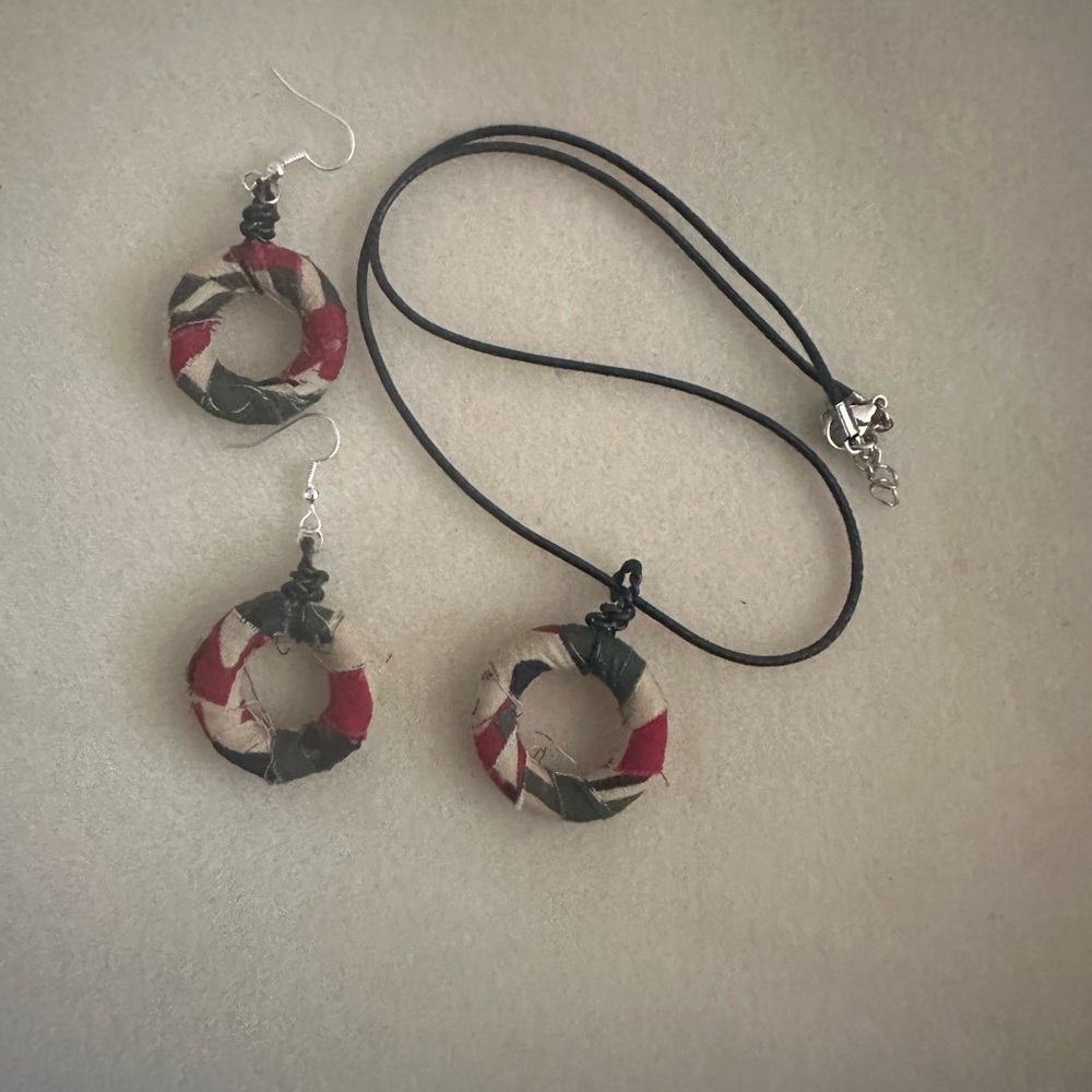 Handmade Fabric Hoop Earrings and Necklace Set